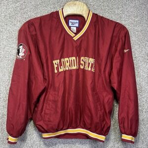 Florida State Seminoles Jacket Mens XL Red NCAA Football Reebok Pullover V Neck